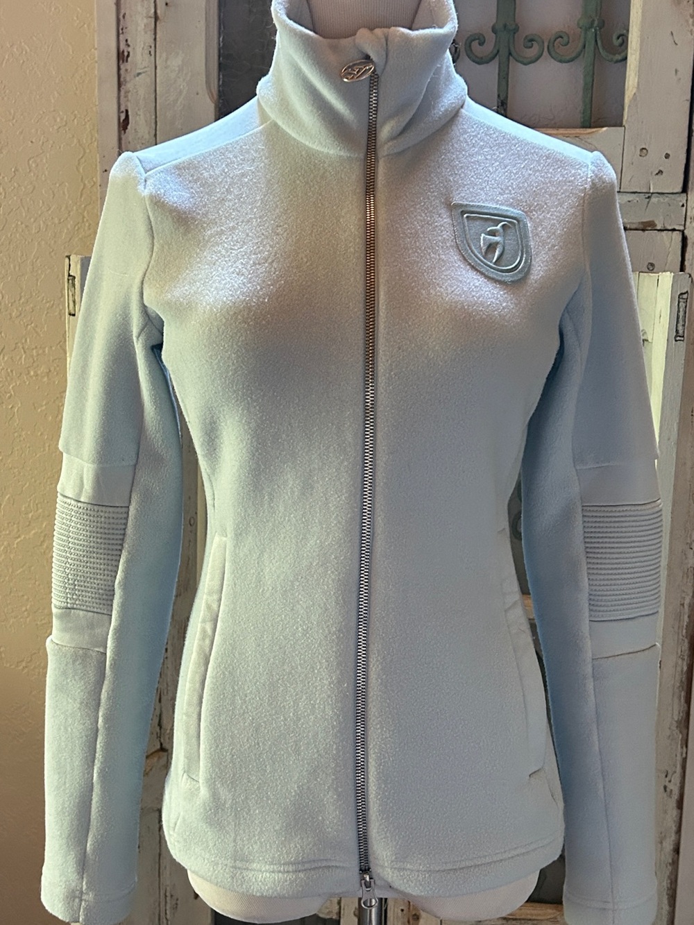 Light Blue Full-Zip Utility Jacket with High Collar